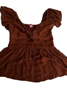 Francesca's Collections ~ Cute Top ~ Deep Brown ~ Eyelet ~ Knot-Front w/Cutout